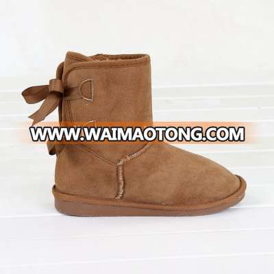 non-slip winter warm snow boots for women flat sole winter boots with back butterfly